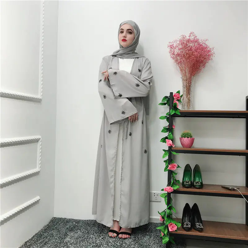 Grey Embroidered Abaya with Matching Scarf