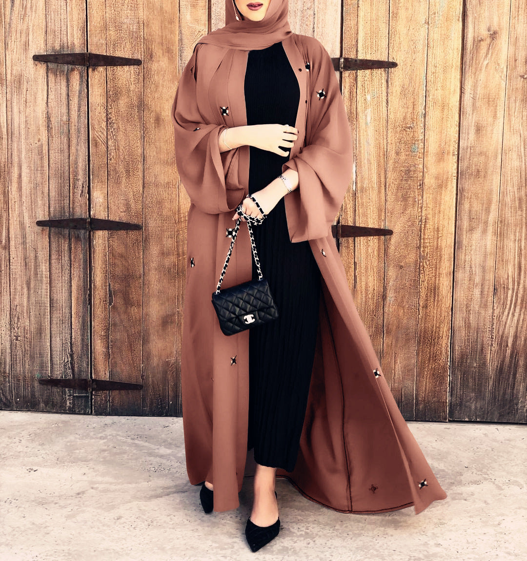 Beaded Star-Pattern Open Abaya