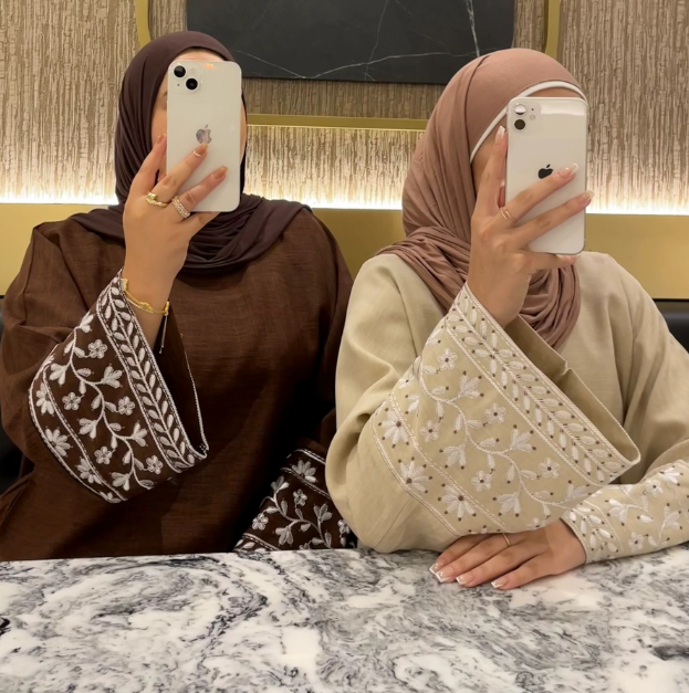 Floral Embroidered Cotton-Linen Abaya