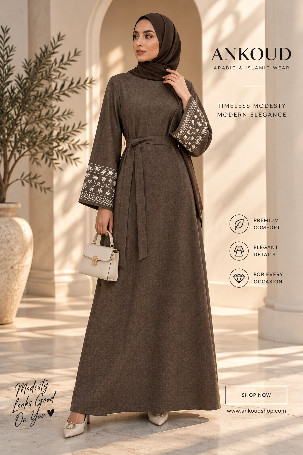 Floral Embroidered Cotton-Linen Abaya