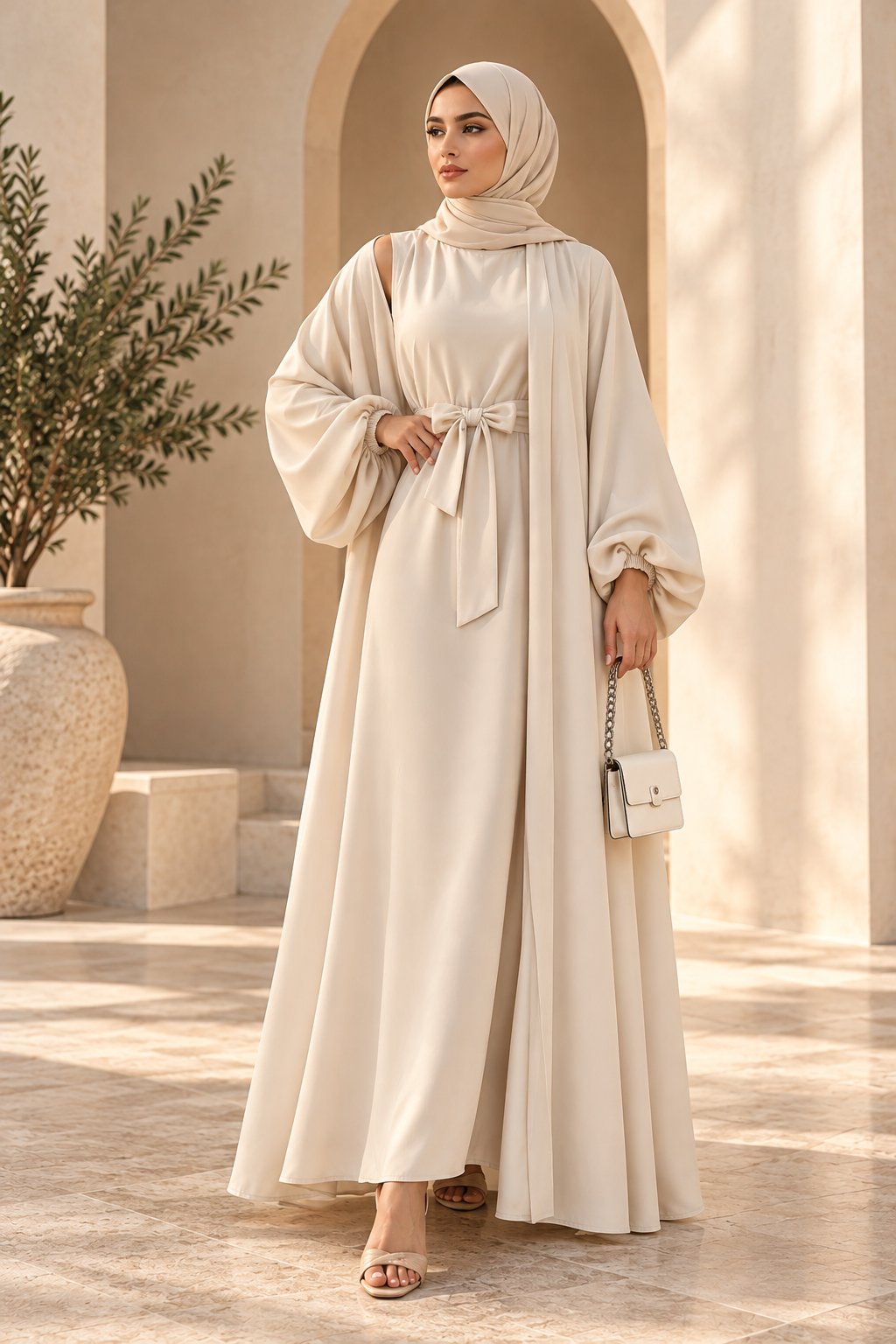 Two-Piece Abaya Set with Tie Waist