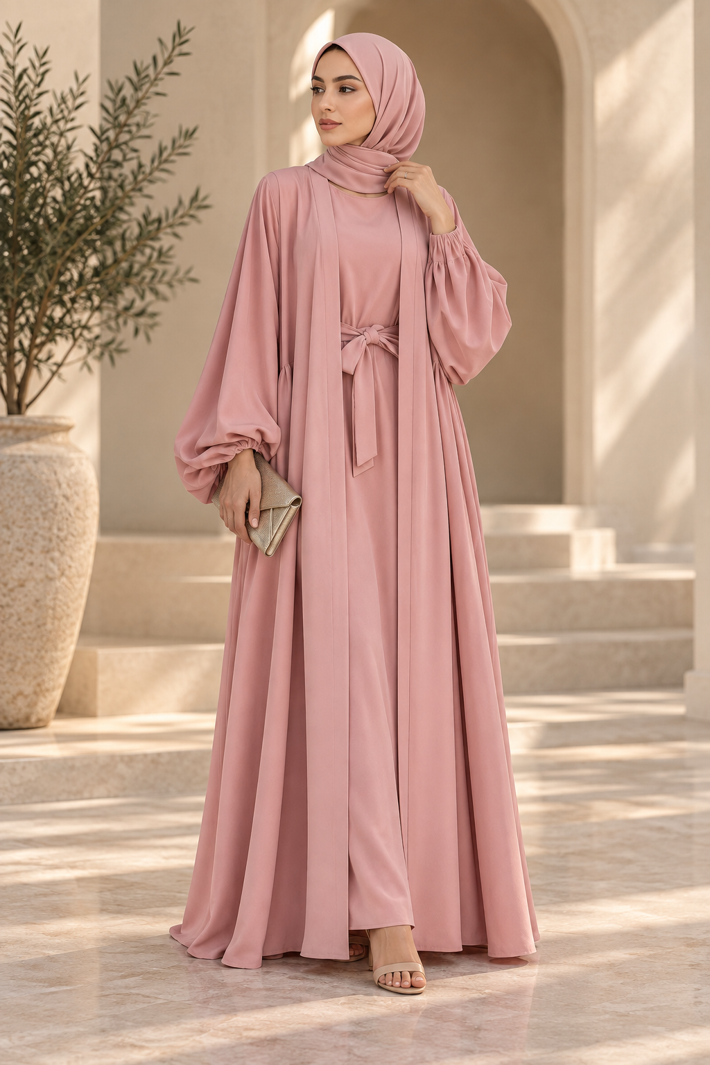 Two-Piece Abaya Set with Tie Waist