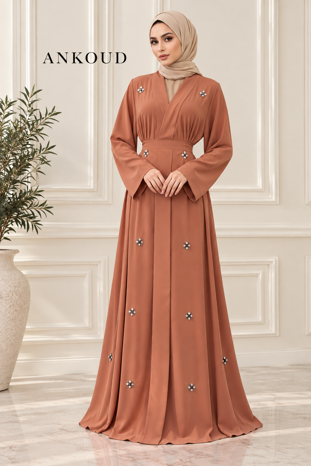 Beaded Star-Pattern Open Abaya