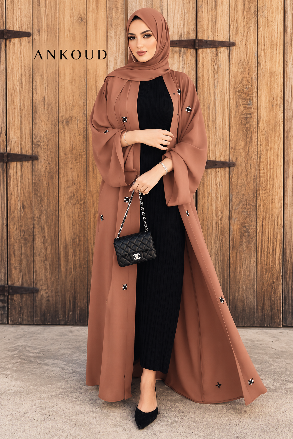 Beaded Star-Pattern Open Abaya