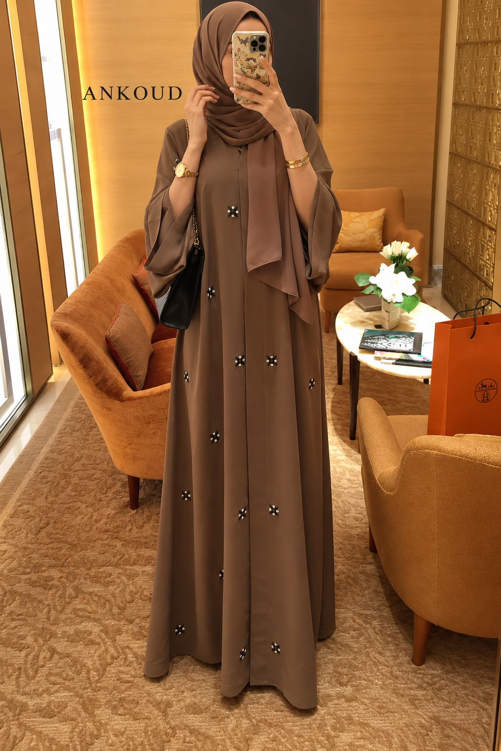 Beaded Star-Pattern Open Abaya