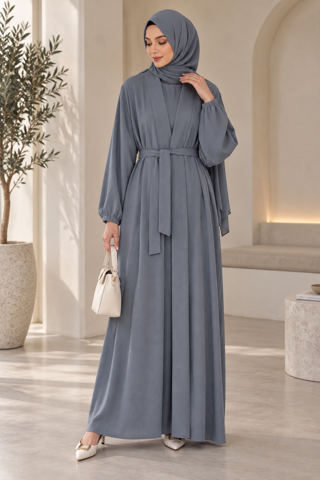 Four-Piece Abaya Set with Cardigan