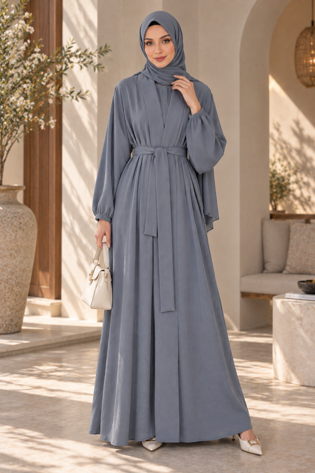 Four-Piece Abaya Set with Cardigan