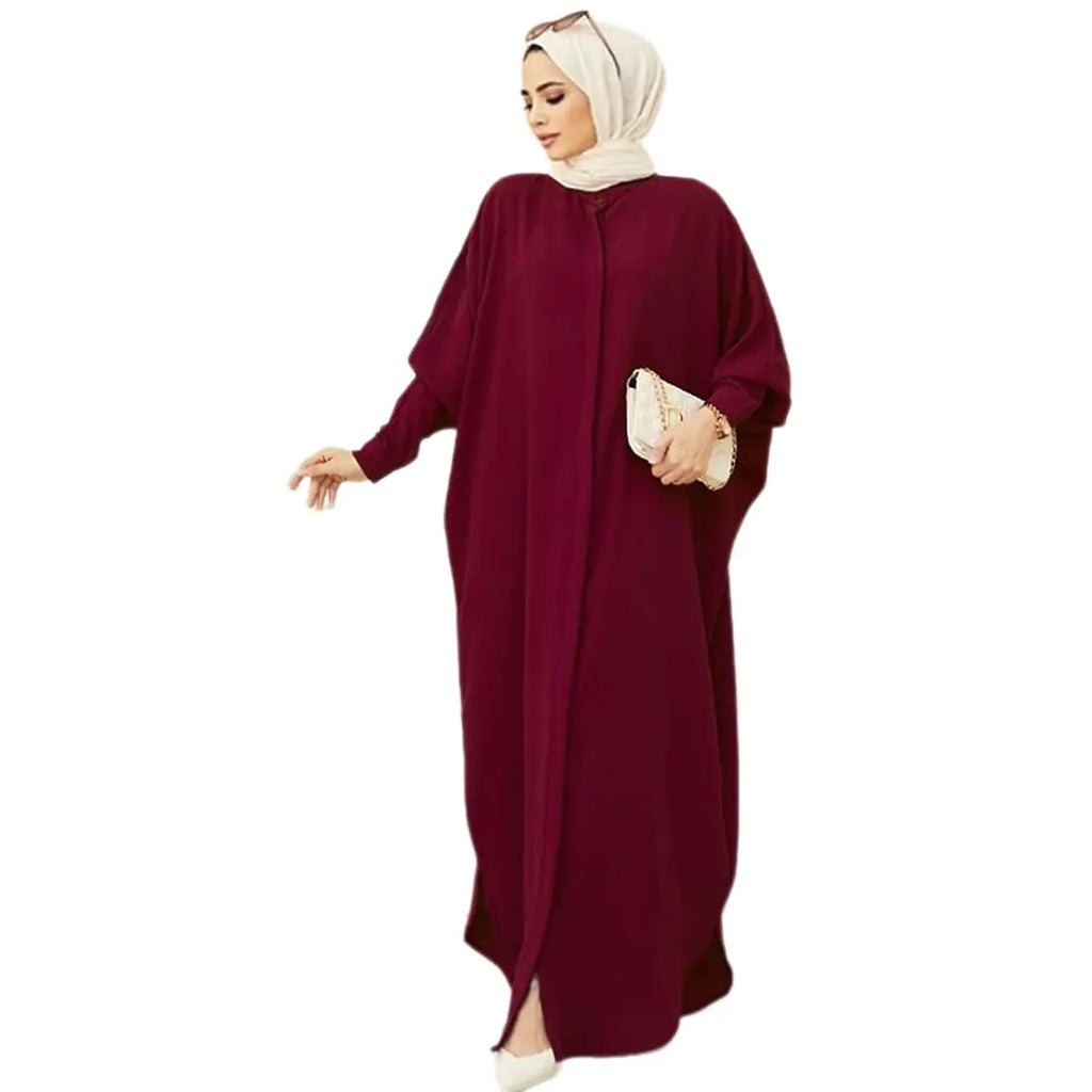 Wine Batwing Chiffon Abaya