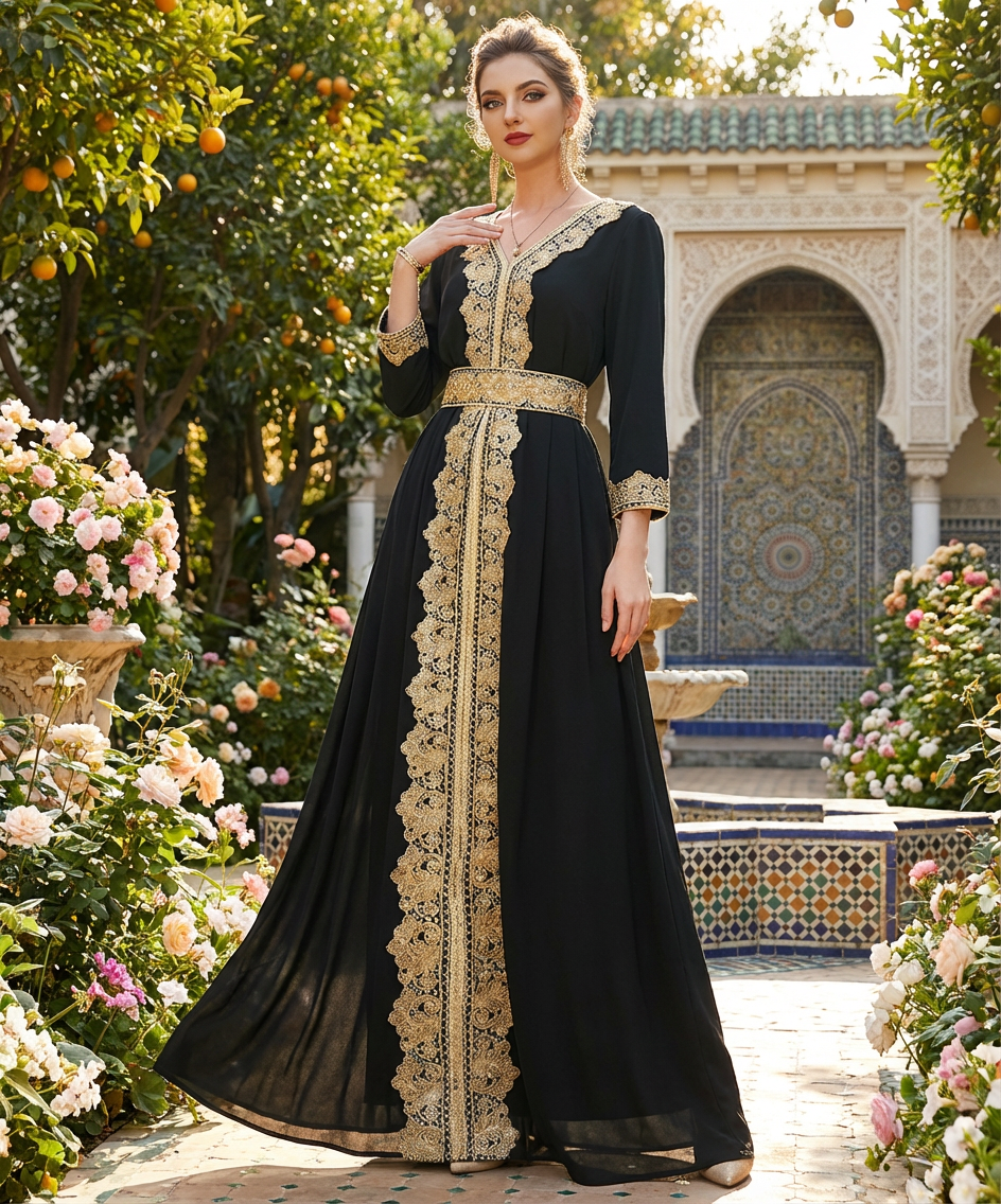 Gold Embroidered Moroccan Jalabiya