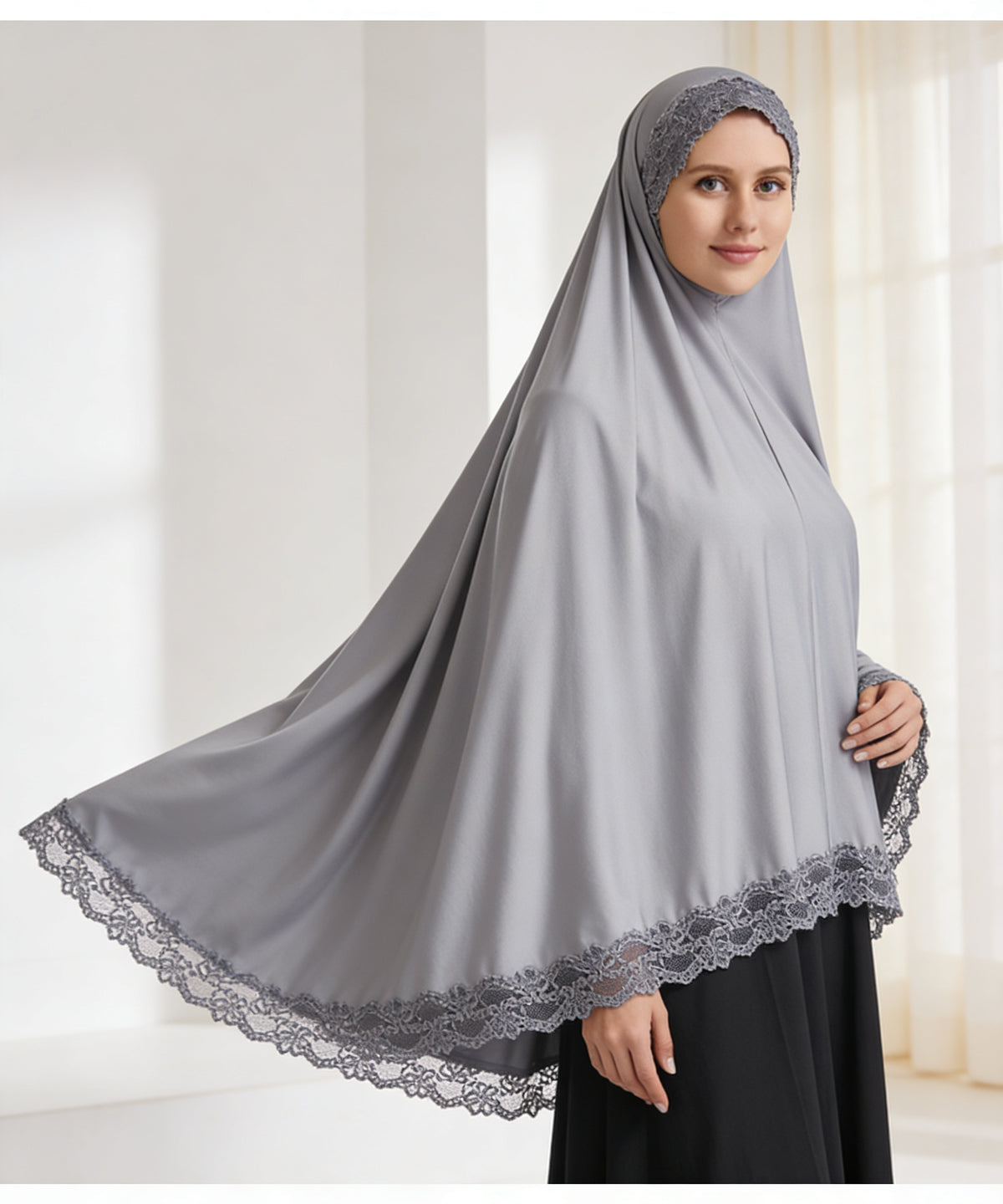 Lace-Trim Long Khimar