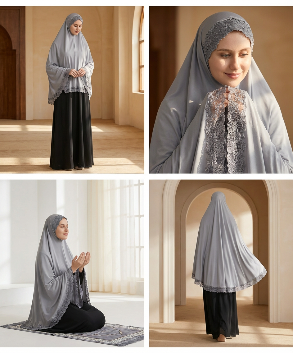 Lace-Trim Long Khimar
