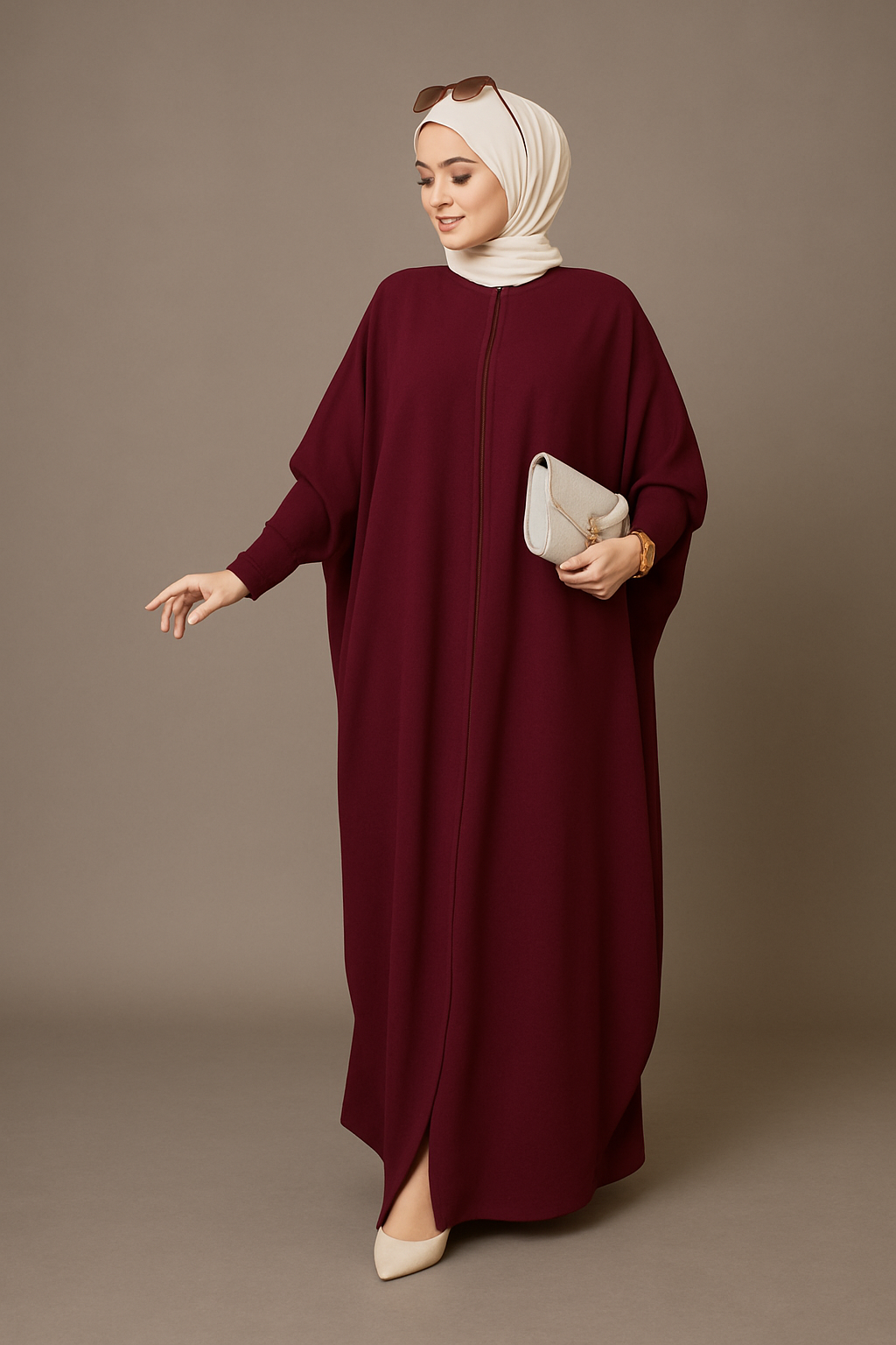 Wine Batwing Chiffon Abaya