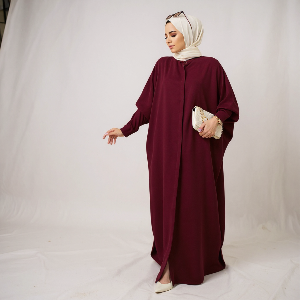 Wine Batwing Chiffon Abaya