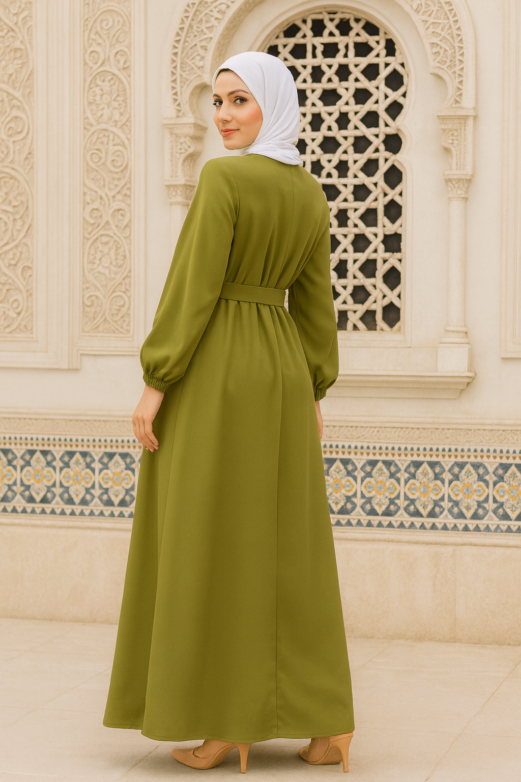 Olive Self-Tie A-Line Abaya