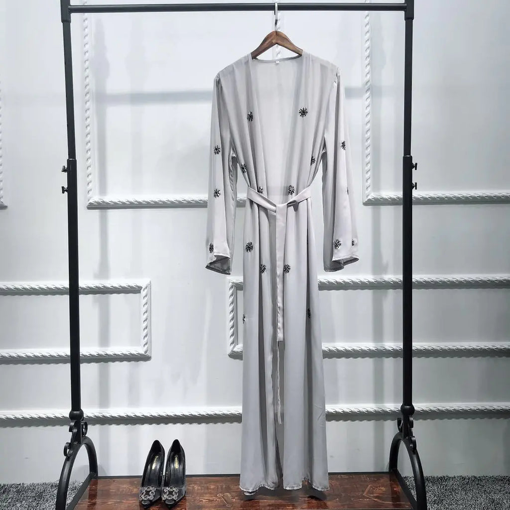 Grey Embroidered Abaya with Matching Scarf