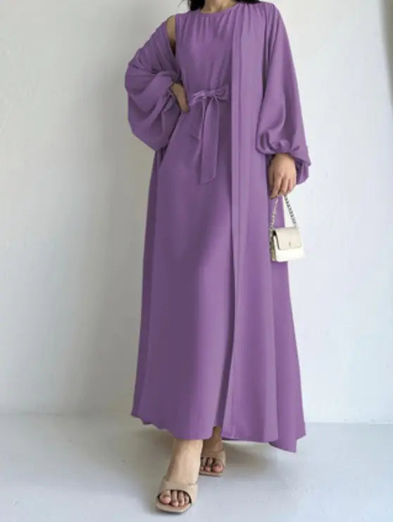 Two-Piece Abaya Set with Tie Waist