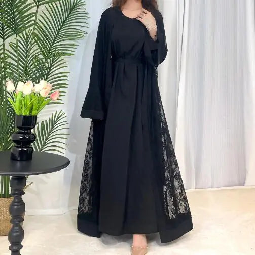 Lace-Trim Kaftan with Flared Sleeves