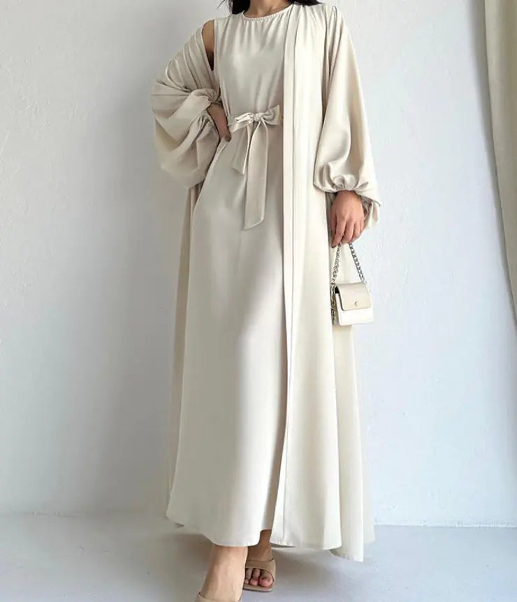 Two-Piece Abaya Set with Tie Waist