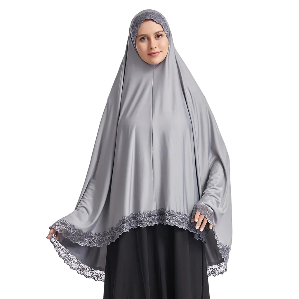 Lace-Trim Long Khimar