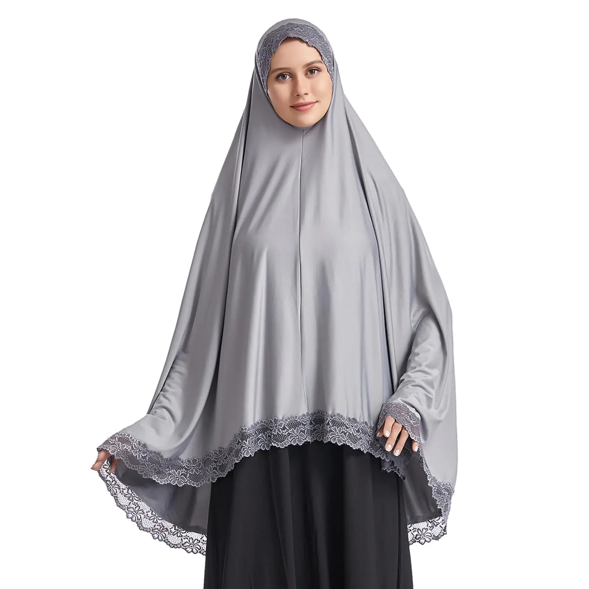 Lace-Trim Long Khimar