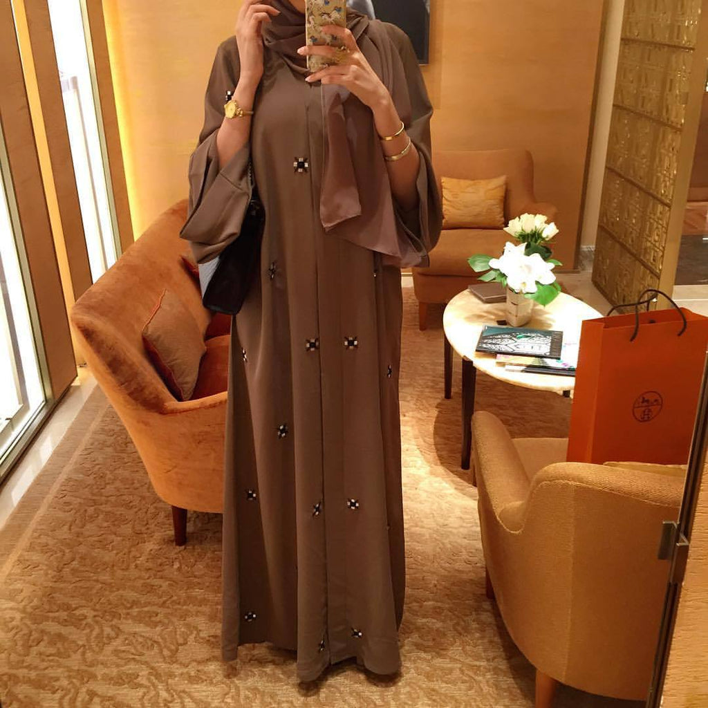 Beaded Star-Pattern Open Abaya