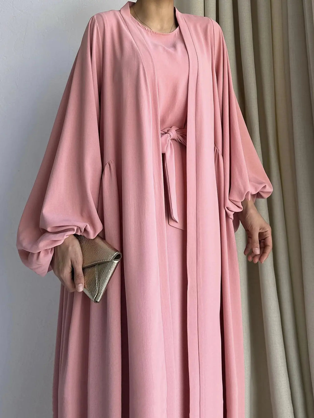 Two-Piece Abaya Set with Tie Waist