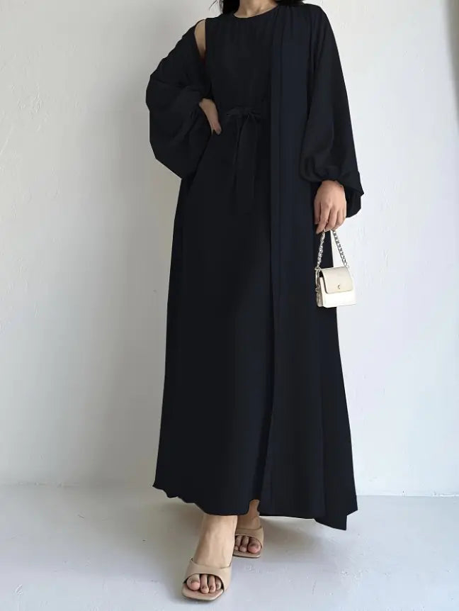 Two-Piece Abaya Set with Tie Waist
