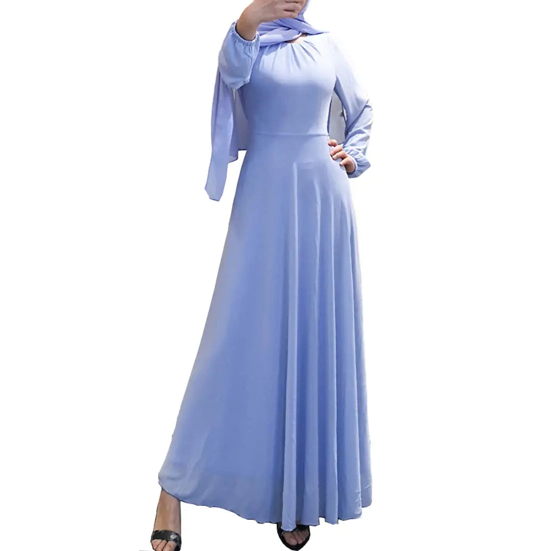 Sky Blue Chiffon Kaftan with Tie Waist